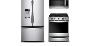 Image of refrigerator, microwave and oven.